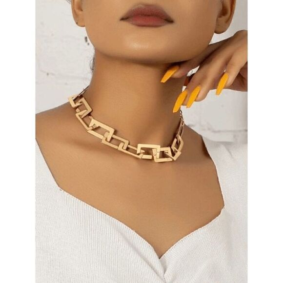 GOLD CHUNKY LINK CHAIN CHOKER NECKLACE - Picture 1 of 5